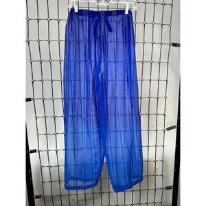 Rima Terry Voile Beachwear Sheer Striped Pants With Drawstring Waist M